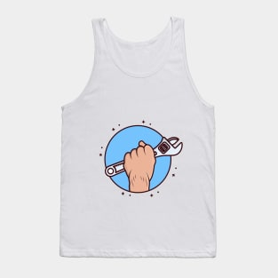 Adjustable Wrench tool in Mechanic hand vector illustration. Tank Top